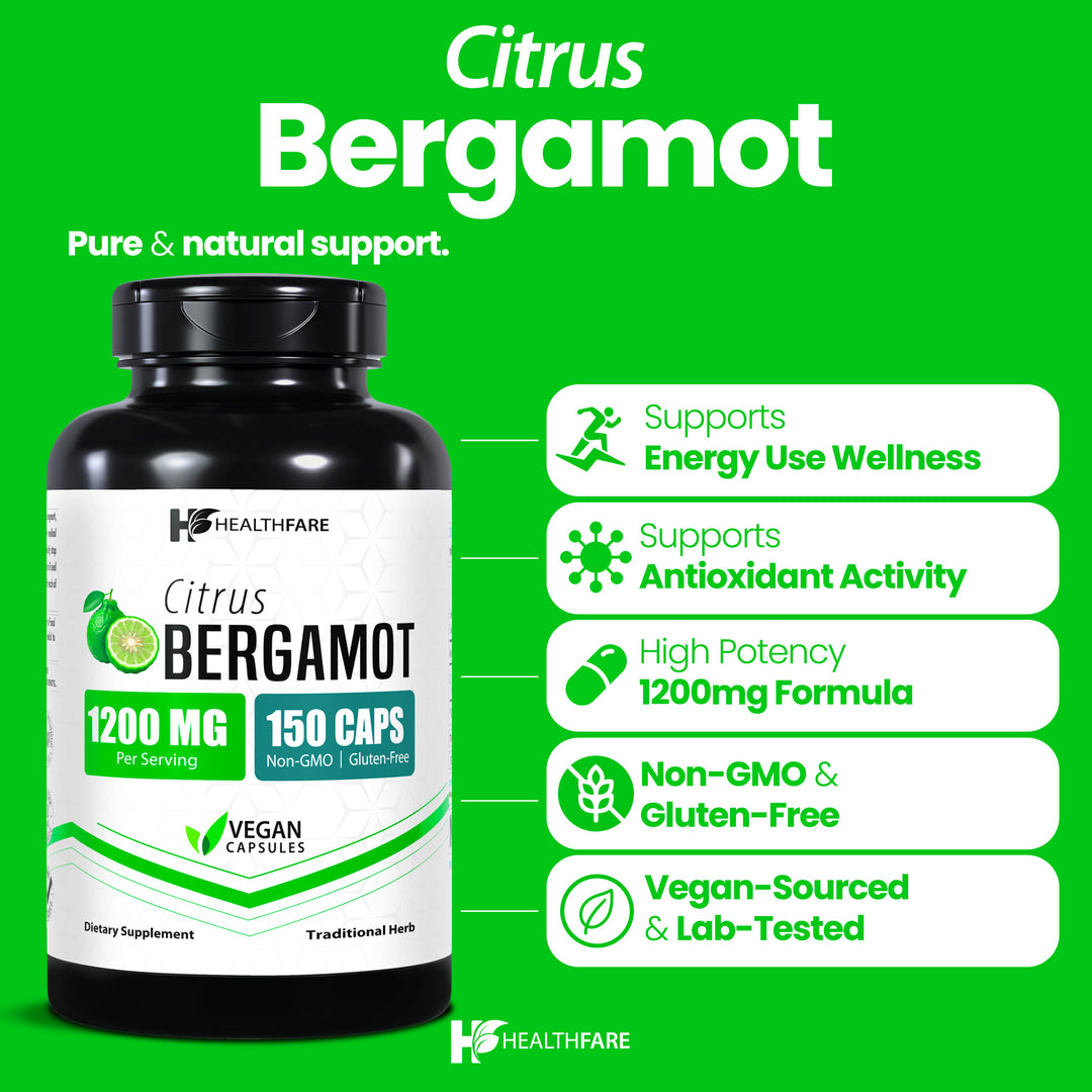 HealthFare Citrus Bergamot 1200mg | 150 Capsules | Non-GMO, Gluten-Free, Vegan | Made in the USA