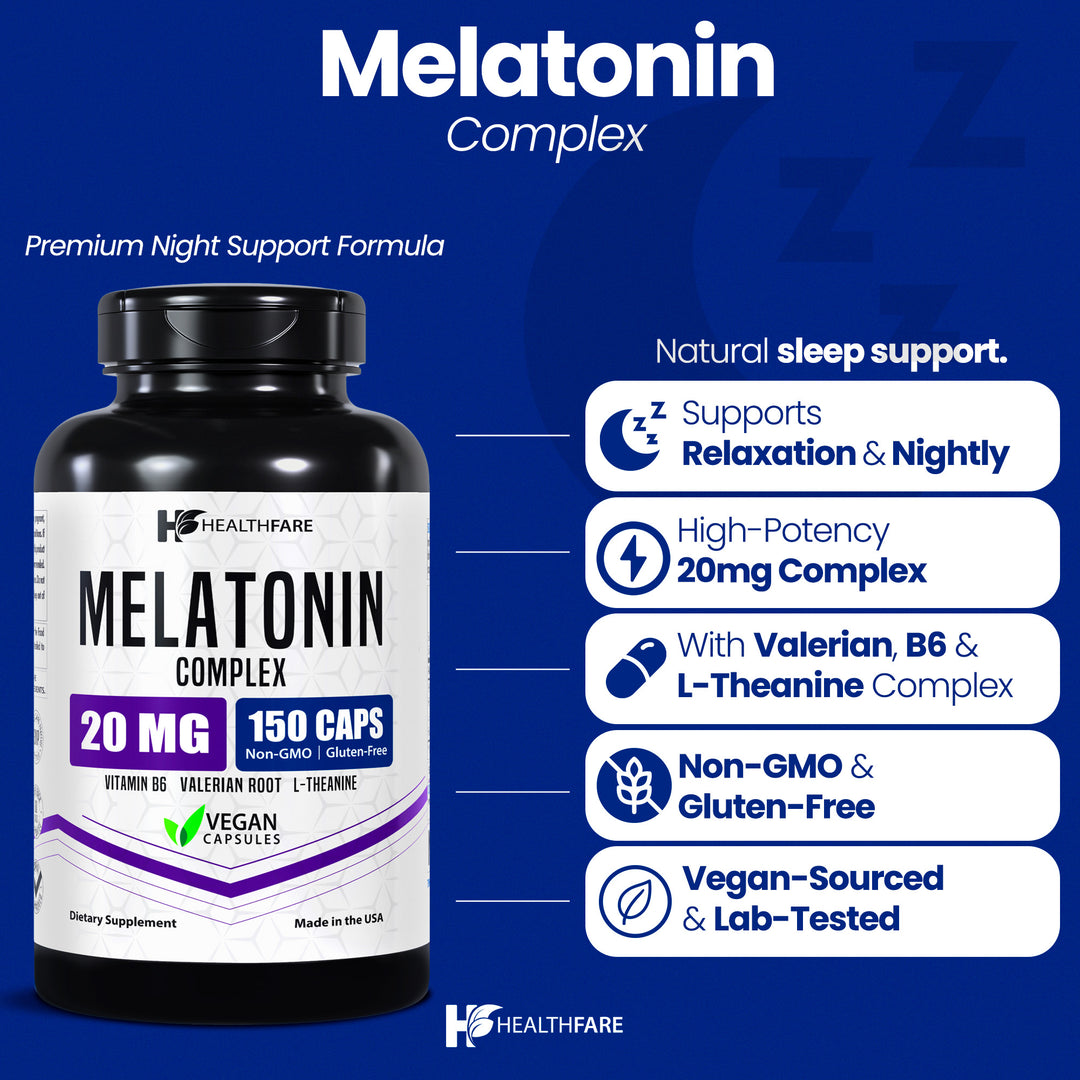 Melatonin 20mg Complex with L-Theanine, Valerian Root & Vitamin B6 150 Capsules