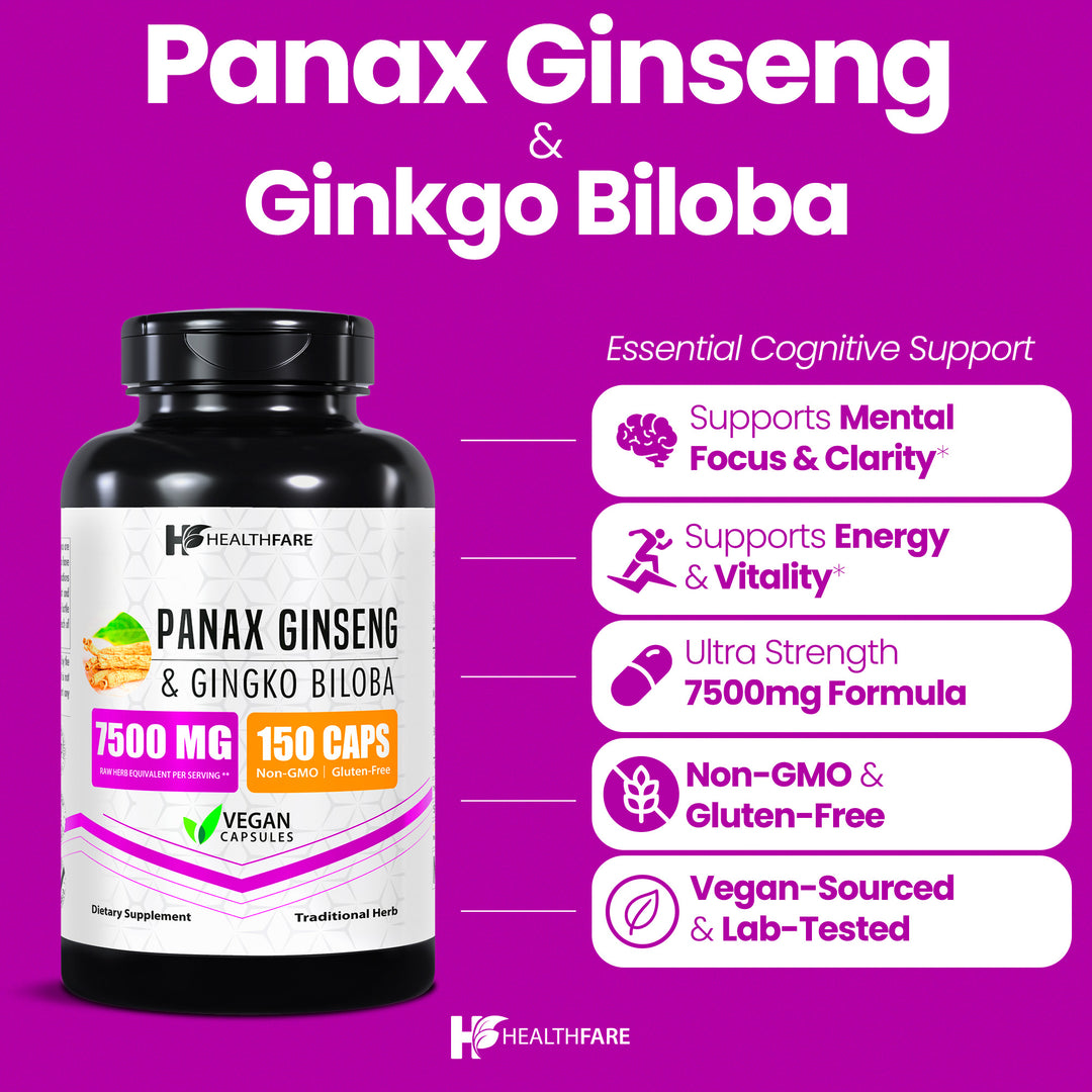 Panax Ginseng & Ginkgo Biloba 7500mg 150 Capsules