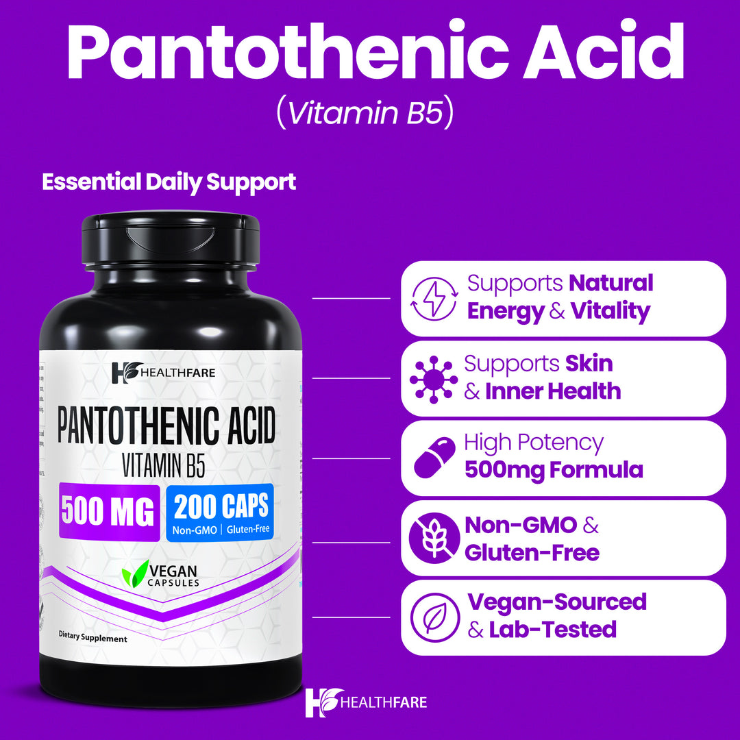 Pantothenic Acid (Vitamin B5) - 500mg 200 Capsules