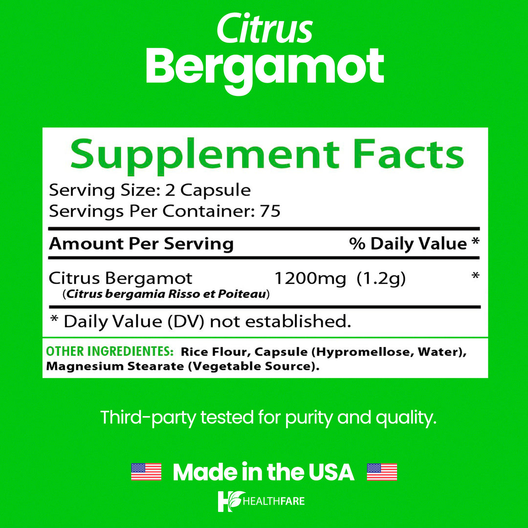 HealthFare Citrus Bergamot 1200mg | 150 Capsules | Non-GMO, Gluten-Free, Vegan | Made in the USA