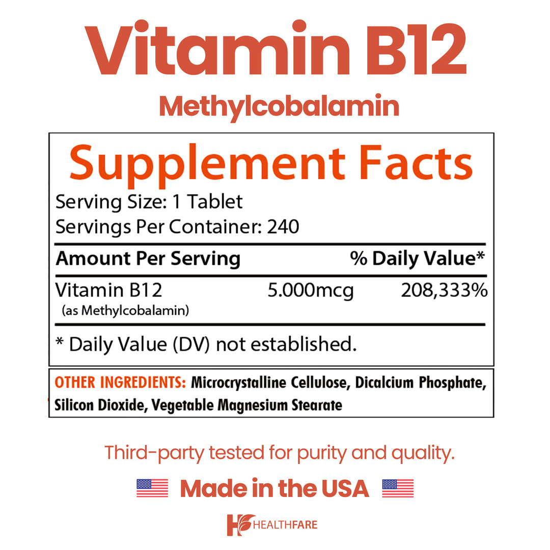 Vitamin B12 (Methylcobalamin) - 5000mcg 240 Tablets