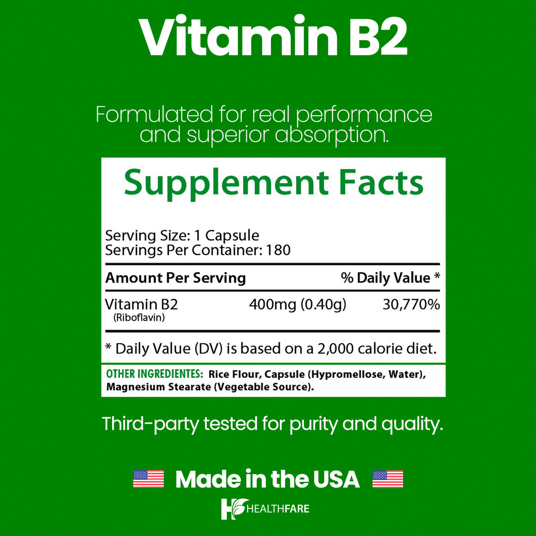 Vitamin B2 (Riboflavin) - 400mg 180 Capsules