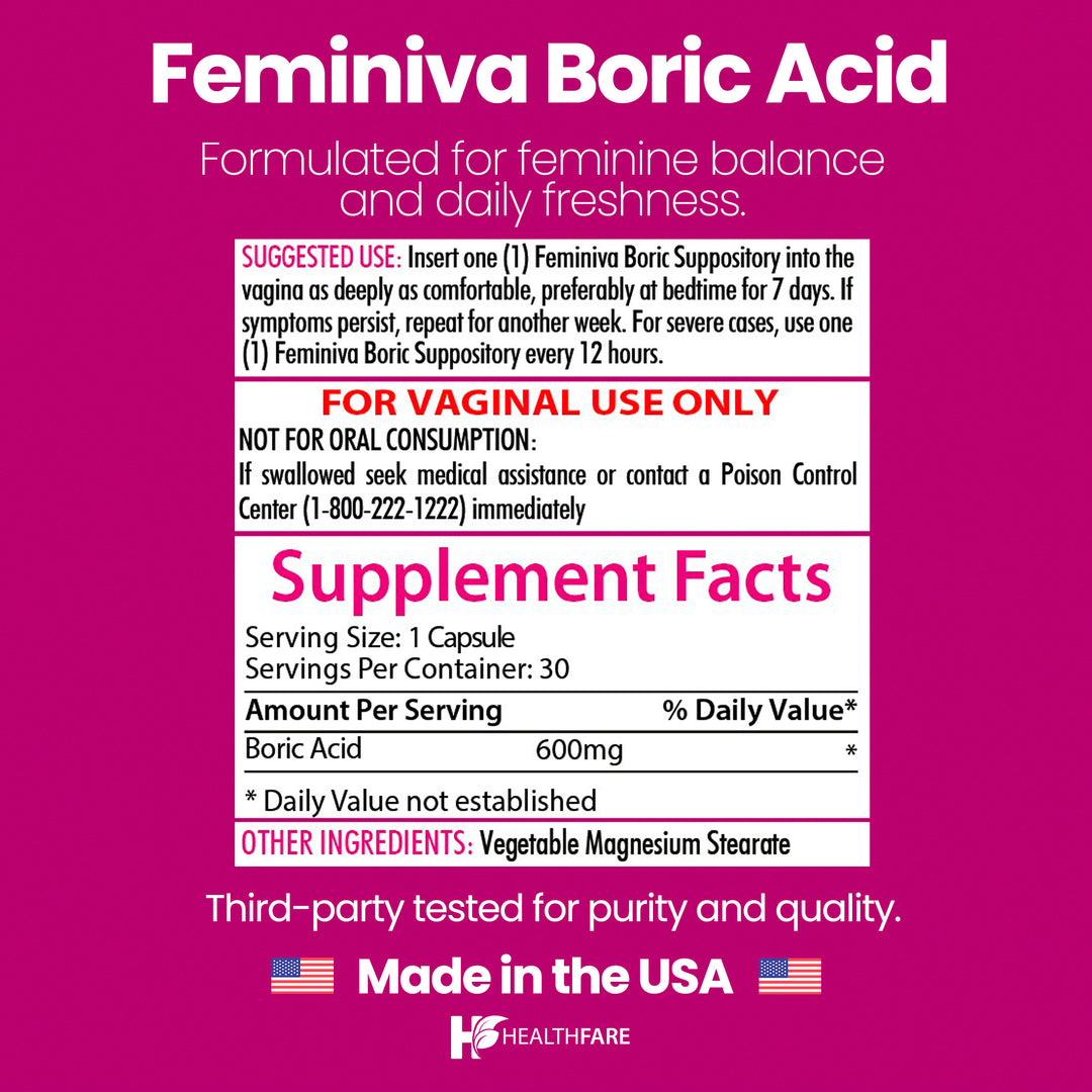 Feminiva Boric Acid - 600mg 30 Suppositories
