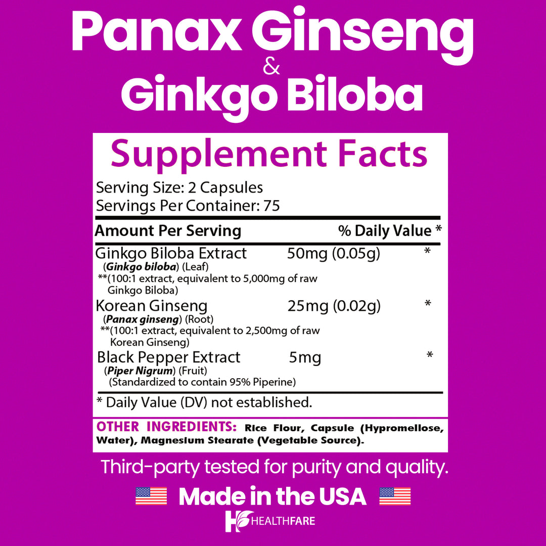 Panax Ginseng & Ginkgo Biloba 7500mg 150 Capsules