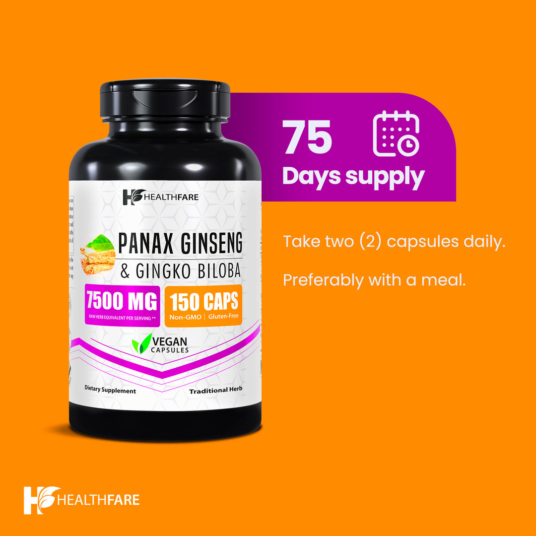 Panax Ginseng & Ginkgo Biloba 7500mg 150 Capsules